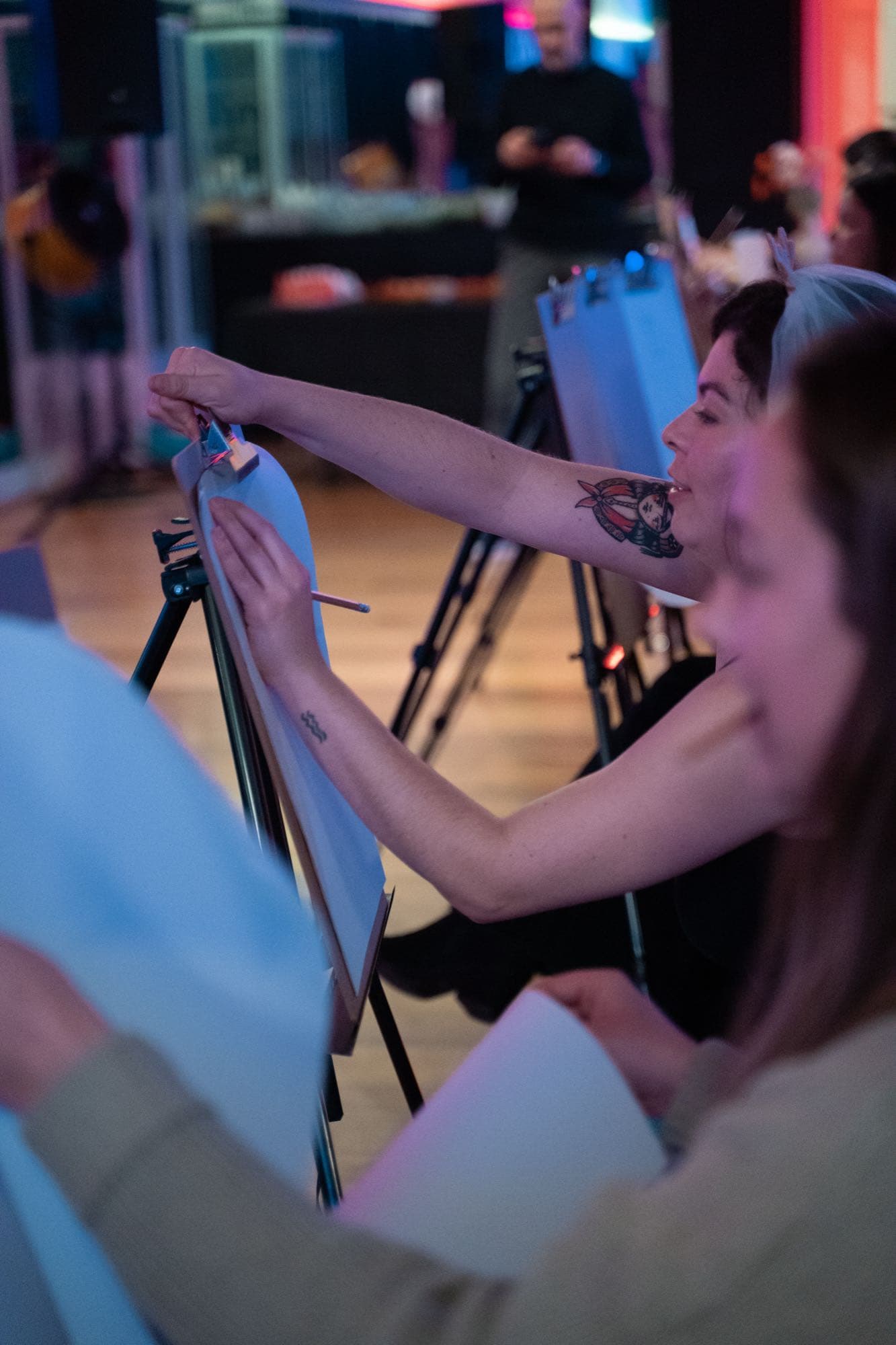 A close view of a life drawing hens party.